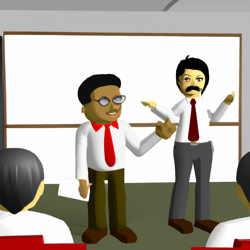 Coach guiding a small group in a minimal studio, demonstrating public speaking techniques with a clean whiteboard